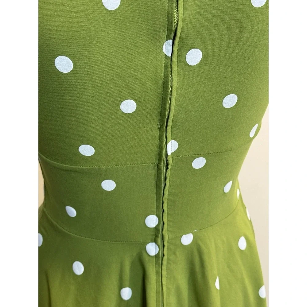 Unique Vintage Dress Womens Small 4 Green Polka Dot Retro Midi - Picture 5 of 16